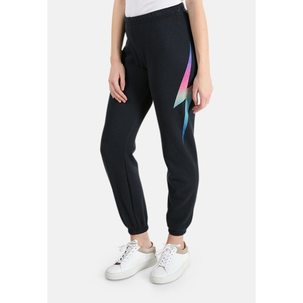 Nwot AVIATOR NATION Sweatpants M Womens Colorful Bolt Charcoal Joggers USA Made